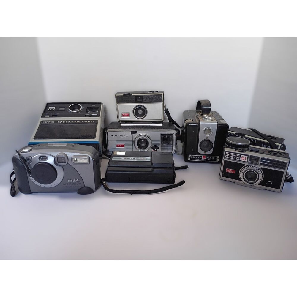 Vintage Lot of 8 Kodak Cameras EK6, DC 280 Zoom, Disc 3600, Brownie Hawkeye